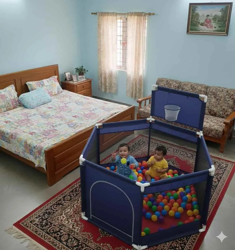 3.5x3.5 Feet Baby Playpen with 50 Balls & Waterproof Foam Mat - Image 2