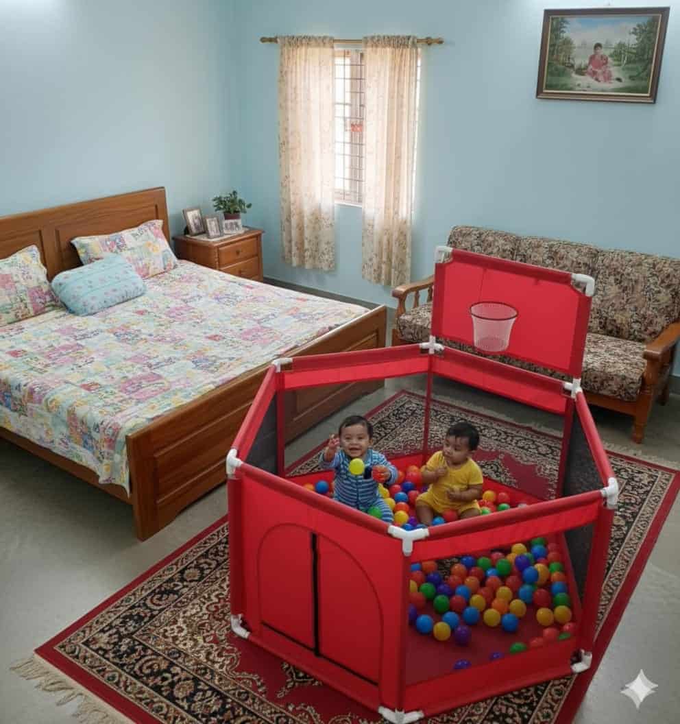 WhatsApp Image 2026-06-07 at 11.11.07 AM 3.5x3.5 Feet Baby Playpen with 50 Balls & Waterproof Foam Mat - Image 1